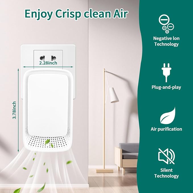 Air Ionizers 4 Pack, Negative Ion Filtration System, for Bedroom, Kitchen, Office, Portable Air Filter Odor, Smoke Dust, Pets, Eliminator, White