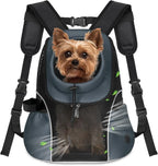WOYYHO Pet Dog Carrier Backpack, Ventilated Mesh Small Dog Front Backpack | Breathable Puppy Back Pack, with Safety Belt, Storage Pockets, for Travel Hiking Cycling Outdoor Adventures, Dark Gray, M