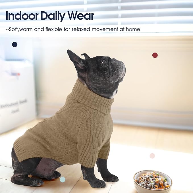 IECOii Turtleneck Dog Sweater, Thermal Knitted Sweater for Small Medium Dogs Girl Boy, Stretchy Fit Warm Pullover Pet Sweaters for Cold Weather Indoor & Outdoor Knitwear, Poodle, Dachshund (Camel,M)