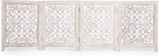 Lightnpro 4-Panel Carved Wooden Dog Gate with Stopper – 72 Inch Extra-Wide Foldable Freestanding Pet Barrier, White Wash Indoor Safety Fence for Small Dogs & Puppies – 24x18 Inch Panels