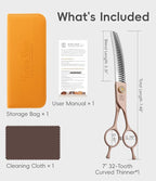 Professional Curved Chunker Dog Grooming Scissors 7.0'' Rose Gold Thinning Shears Extremely Sharp Blades 440C Stainless Steel Thinning Shears Durable Smooth Fine Cut for Dogs and Cats.