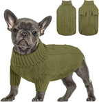 Queenmore Small Dog Pullover Sweater, Cold Weather Cable Knitwear, Classic Turtleneck Thick Warm Clothes for Chihuahua, Bulldog, Dachshund, Pugl,OliveGreen,L