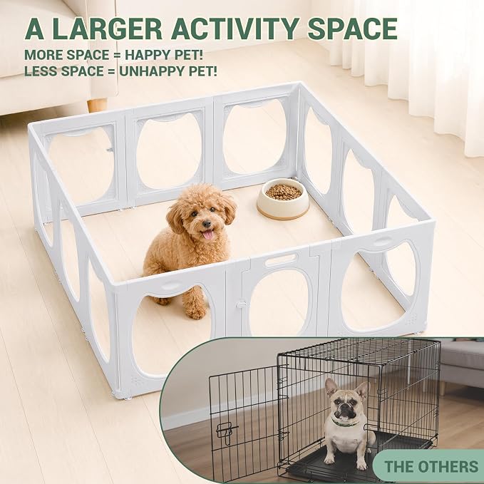 Clear Acrylic Dog Playpen with Door, 12 Panels Large Transparent Pet Fence Indoor with Dog Head Shape, 23.6" Expandable Puppy Playpen with Suction Cups, Easy Assemble for Medium/Small Dogs & Pets