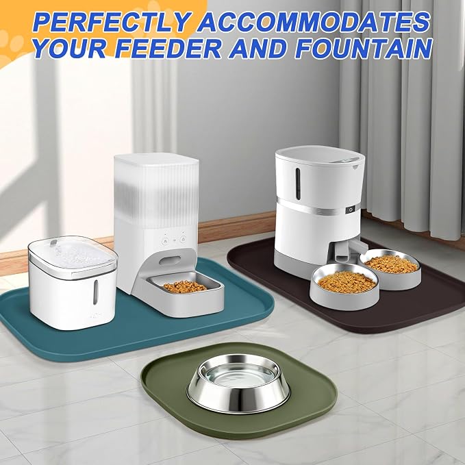 SMILOOL Silicone Pet Food Mat with Raised Edge for Food and Water Bowl, Dog Feeding Mats, Cat Food Trays for Floor Waterproof, Rubber Tray for Dogs and Cats, 22 x 14 x 0.8 Navy Blue