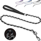 HOMIMP Heavy Duty Dog Leash - Chew Proof 4 FT, Reflective, Metal Training Leash with Soft Padded Handle, Strong Rope for Night Walking, Black