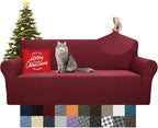 YEMYHOM Couch Cover Latest Jacquard Design High Stretch Sofa Covers for 3 Cushion Couch, Pet Dog Cat Proof Slipcover Non Slip Magic Elastic Furniture Protector (Sofa, Christmas Wine Red)