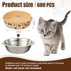 meekoo 600 Pcs Large Pet Disposable Feeding Bowls Liner Bulk Cat Food Bowls Small Paper Dish Paper Liner for Small Dogs Cats Dish Wet Food Feeding Station (Khaki,Paw)
