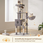 Heybly Cat Tree with Toy, 49.2 inch Cat Tower for Indoor Cats HCT200SW-1 | Spacious Cat House Condo with Hidden Space，Soft Plush Top Perch，Cozy Hammock and Sisal Scratching Posts, Light Gray