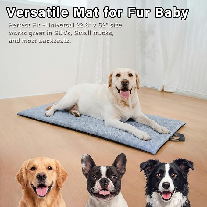 JoyBlooms Dog Bed for Car Back Seat, Dog Cooling Mat with 1.1in/2.8cm Thick Foam, Cooling Anti-Slip Washable Back Seat Pet Bed, 51.6in x 22.6in Fit on Backseat Extenders of SUVs and Small Trucks,Blue