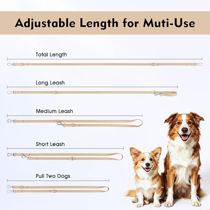 Wisedog Waterproof Dog Leash, Sand Color, 5 ft × 3/4 in | Adjustable, 2 Metal Swivel Hooks, Easy to Clean, For Small, Medium, Large breed Dogs