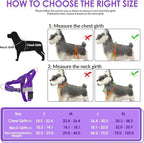 SlowTon No Pull Dog Harness - Heavy Duty Dog Harness and Leash Set for Medium Large Dogs, Reflective Tactical Harness with Soft Padded and Front Clip for Easy Walk and Training (Purple, XL)