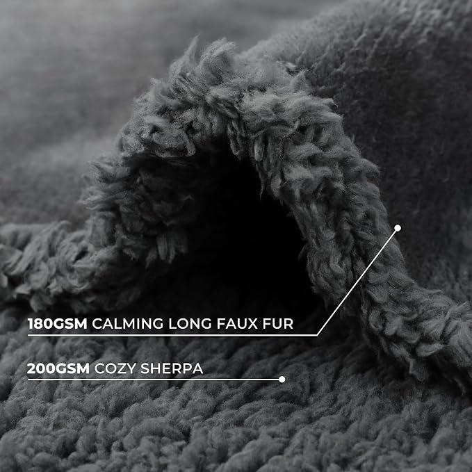 Luciphia Waterproof Bed Blanket Washable, Soft Sherpa Fleece Puppy Reversible Throw Blankets for Medium Large Dog Cat, Furniture Cover Protector Couch Bed from Liquid Pee and Pet Fur, Grey,65" x 57"