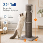 Cat Scratching Post with 5.5 Inch Diameter Sisal Post, 32 Inch, Grey | Extra-Wide Scratch Post, Wide Stable Base, Ideal Scratcher for Indoor Cats Adults to Stretch and Protect Furniture