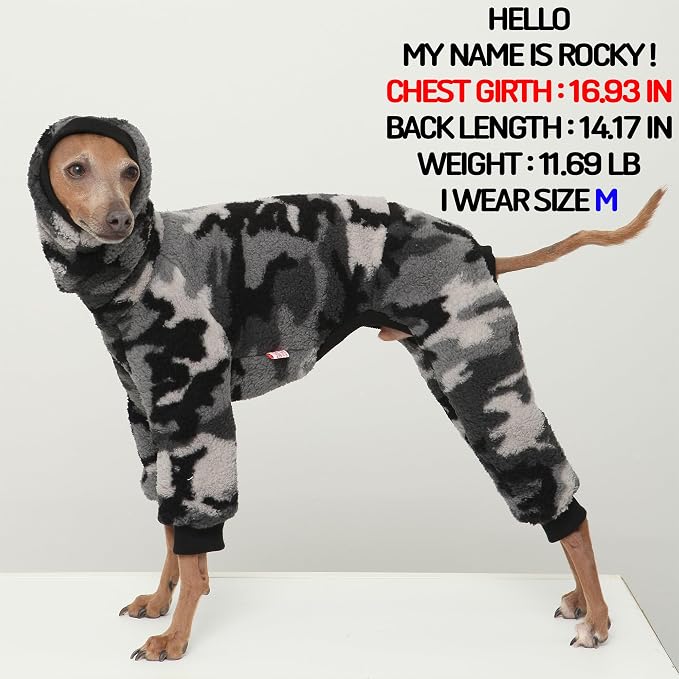 D Doggy Star Italian Greyhound Sweater Turtleneck Outfit Camo Warm Fleece Onesie Clothes Whippet for Dog Coat (XL,FLC Grey Camo)