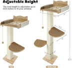 Solid Wood Cat Window Perch with 2 Jumping Platforms, Cat Hammock for Window with Scratching Post, Sisal Tall Cats Scratching Post with Large Perch, Wooden Cats Window Bed with 2 Suction Cups