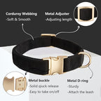 Soft Corduroy Dog Collar and Leash Set Adjustable Durable Dog Collars with Metal Buckle and Lead for Small Dogs,Black