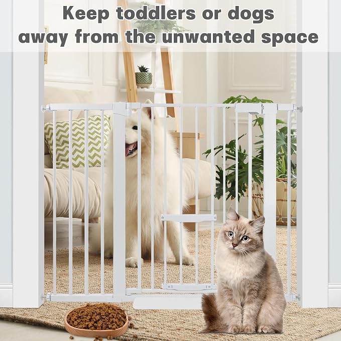 SHYUJAJIE 37 Inch Tall Baby Gate with Small Cat Door | Adjustable 29.55"-46.06 "Wide,Auto Close Dog Gate Easy Walk Thru Pet Gate for Stairs, Doorway, House, Pressure Mounted