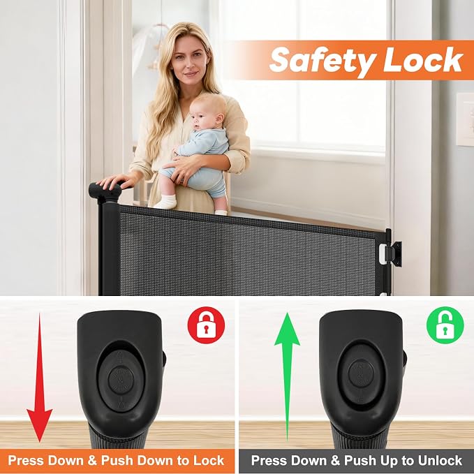 (2 Pack) Retractable Baby Gate for Stairs and Doorways, 55" Wide x 33" Tall Mesh Dog Gate for Indoor & Outdoor Use, Safety Gate for Babies and Pets, Child Gates for Hallways, Hardware Mounted, Black