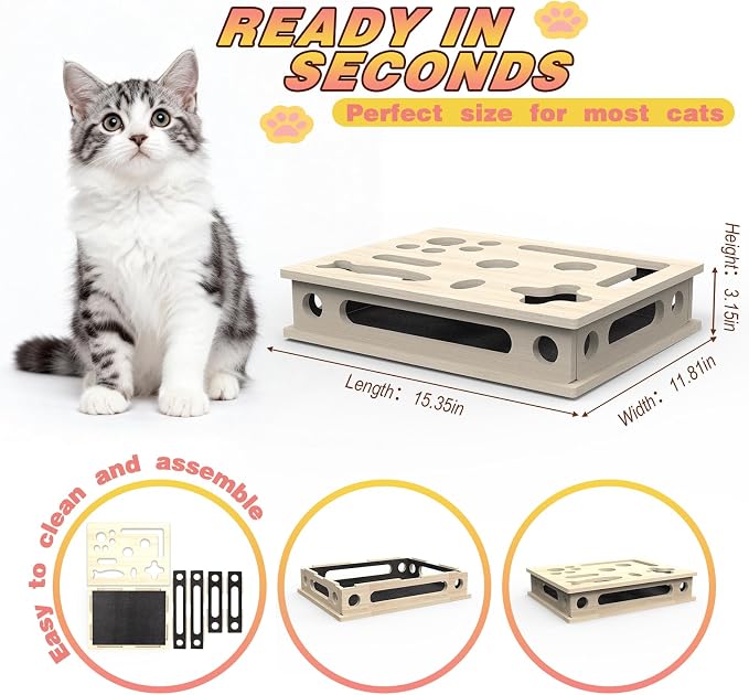 Cat Scratch Puzzle Enrichment Box, Interactive Cat Puzzle Toy Box | Cat Claw Care, Cat Scratch Puzzle Box - Stress Free Alternative to Clippers & Grinders for Indoor Cats, No Bell Ball