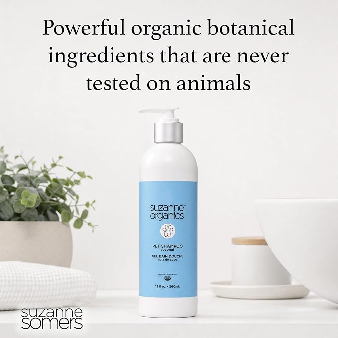 Suzanne Somers Coconut Pet Shampoo - 12 oz - Sulfate-Free Dog Shampoo with Soothing Oats & Shea Butter - Non-Toxic, Gentle Cleansing for Delicate Skin & Silky Coat - Cruelty-Free