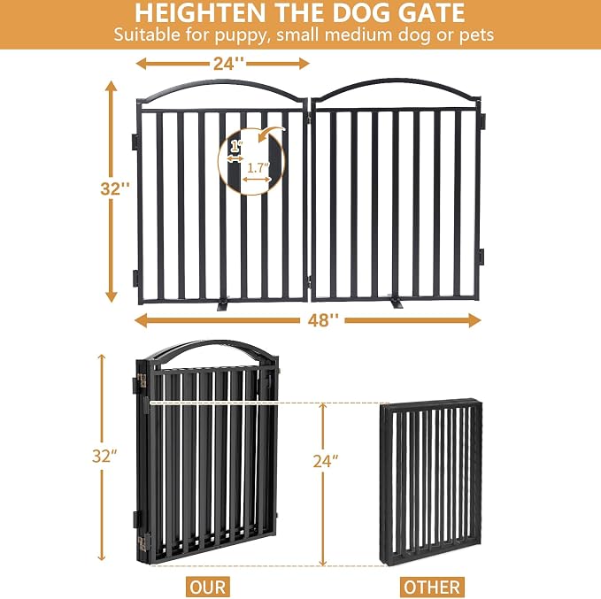 Malier Metal Freestanding Dog Gates, Outdoor Indoor Dog Fences, Extra Wide Foldable Puppy Gate for Stairs, Hallways, Yard