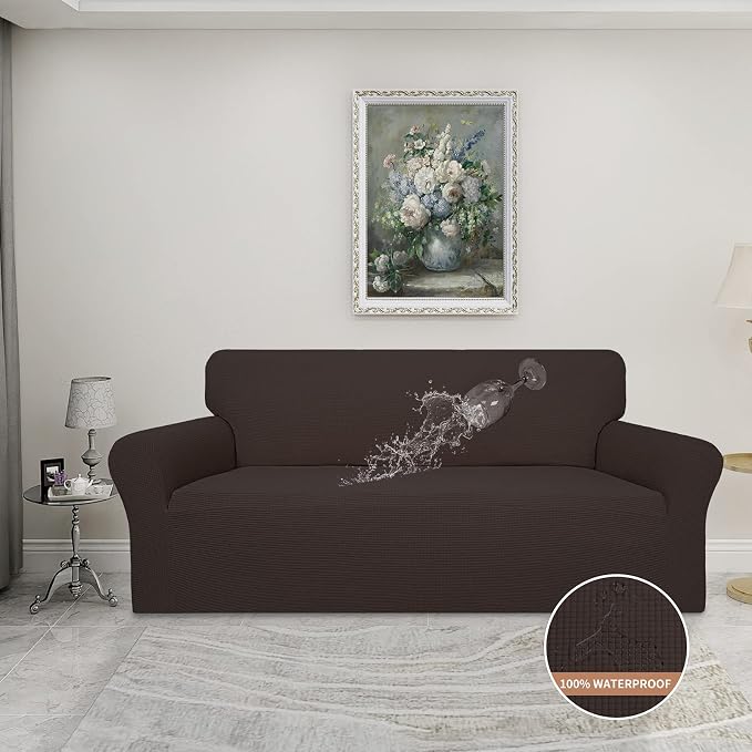 Easy-Going 100% Waterproof Couch Cover, 3 Cushion Couch Slipcover for Sofa | Leakproof Sofa Cover, Stretch Jacquard Furniture Protector Against Stain Spill from Kids, Pets, Dog (Sofa, Chocolate)