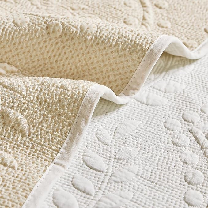 Leaf Floral Cotton Quilted Dog Couch Cover for Sofa Farmhouse Rustic Embroidered Sectional Couch Cover Soft Anti-Slip Sofa Slipcover Furniture Protector for Kids, Pets (White,43"x63")