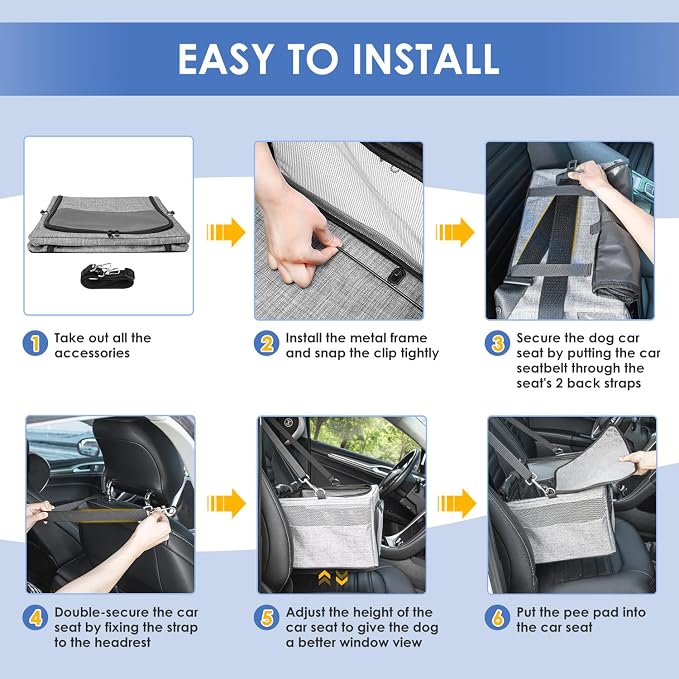 SlowTon Dog Booster Car Seat, Reinforce Metal Frame Safe Pet Car Seat with Seatbelt & Waterproof Pee Pad & Top Cover | Portable Collapsible Puppy Carrier Bag | for Small Medium Dogs Cats up to 15lbs