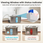 Cat Water Fountain Stainless Steel, 108oz/3.2L with 1 Filter | Auto Shut Off, Quiet Pump, Water Level Indicator, Dry-Run Protection, Large Square Pet Water Dispenser for Cats and Dogs