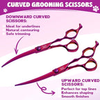 JASON Dog Grooming Scissors Set - 7" Purple 6-in-1 Professional Shears | Thinning, Straight, Up-Curved, Down-Curved Scissors and Comb for Dog Cat Pet with Adjustable Screw