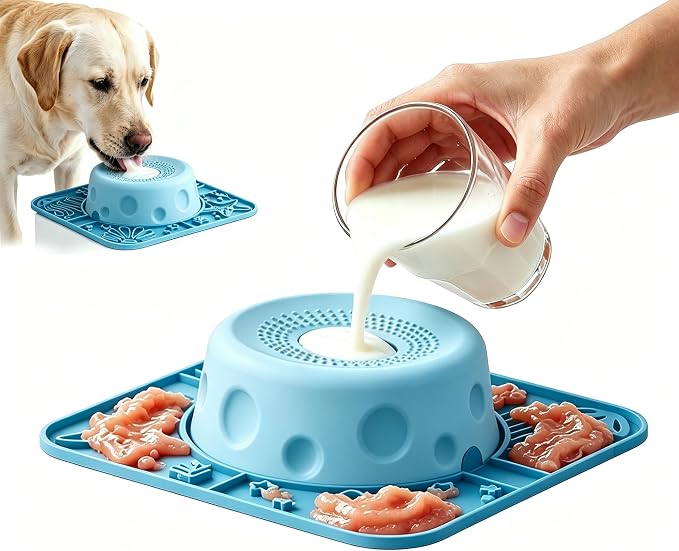 Slow Feeder Dog Bowls with Rolling Ball & Lick Mat for Dogs and Cats | 550ML Anti-Slip Dog Lick Bowl for or Large/Medium/Small Dogs and Cats Slow Feeding & Oral Hygiene, for Liquid and Thick Treat