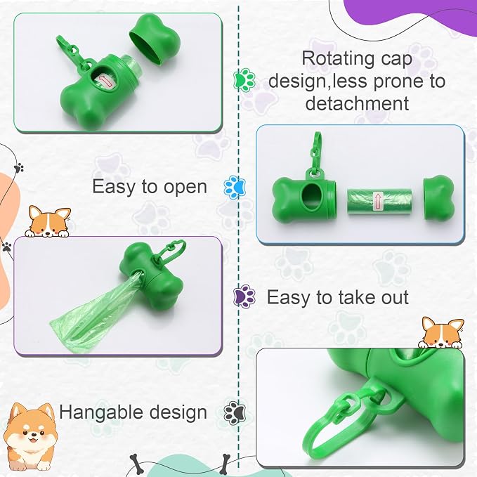 Zhehao Dog Poop Bag Holder Bulk 50 Pack for Leash with Clip, Preloaded Waste Dispenser, Portable Walking Accessories for Hiking Travel Multi Dog Household(Core,Bone)