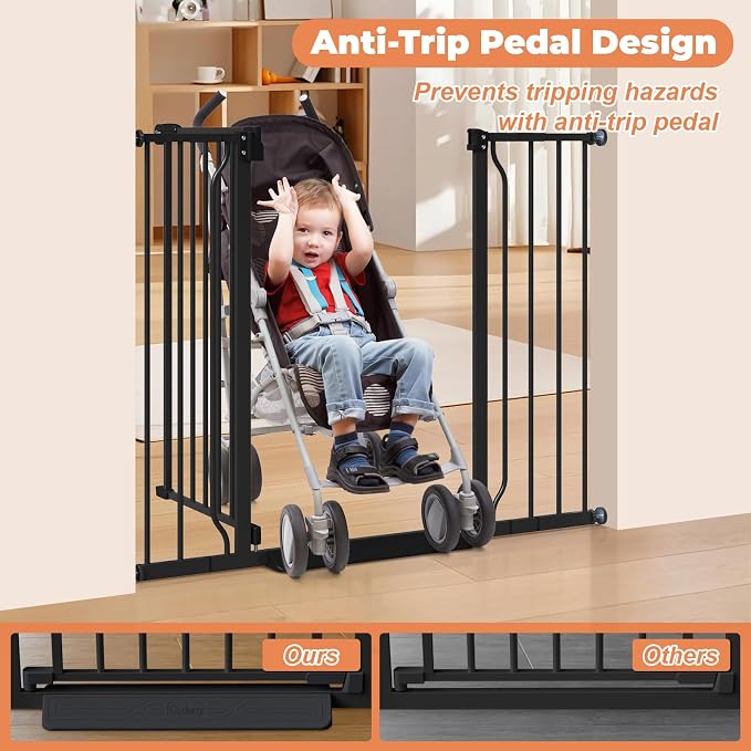 34" Tall Baby Gate No Drilling, Auto Close Dog Gate Indoor, Black | for Doorways & Stairs, Pressure Mounted 29"-45" Wide Pet Gate, Easy Walk Through Stair Gate for Baby & Pet Stroller Friendly