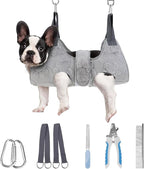 PAWCHIE Dog Grooming Hammock Harness for Dogs & Cats with Pet Nail Clipper Trimmer,Cat Hanger Sling for Trimming Clipping Nails,Warm Plush Dog Hammock Restraint Bag for Small Medium Large Dogs,Grey S