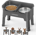 URPOWER Mess Proof Elevated Dog Bowls for Small Dogs with Splash Guard | 4 Height Adjustable Raised Stand with 2 Stainless Steel Food Bowls & Licking Plate for Small, Medium & Large Dogs