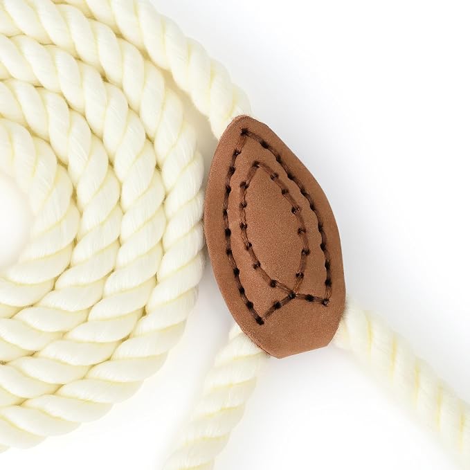 Mile High Life Dog Leash Braided Cotton Rope with Leather-Reinforced Ends | Rust-proof 360° swivel clasp, Heavy-duty for medium/large breeds. Great for weddings, daily walks (5 FT, 1/2", White)