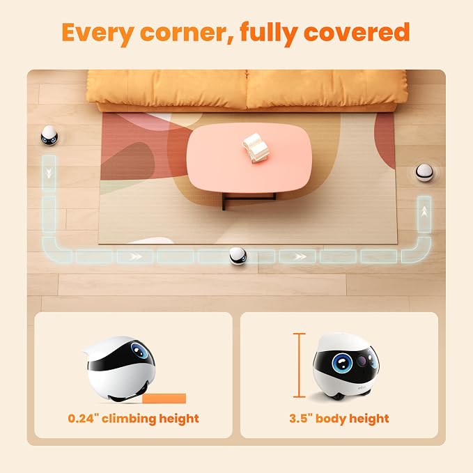 Enabot EBO Mini Pet Camera Robot: 2K FamilyBot Mobile Home Companion | Whole-Home Mobility, Remote App Control, Two-Way Talk, Night Vision, Auto-Recharge, Local Storage, Long Distance Gift