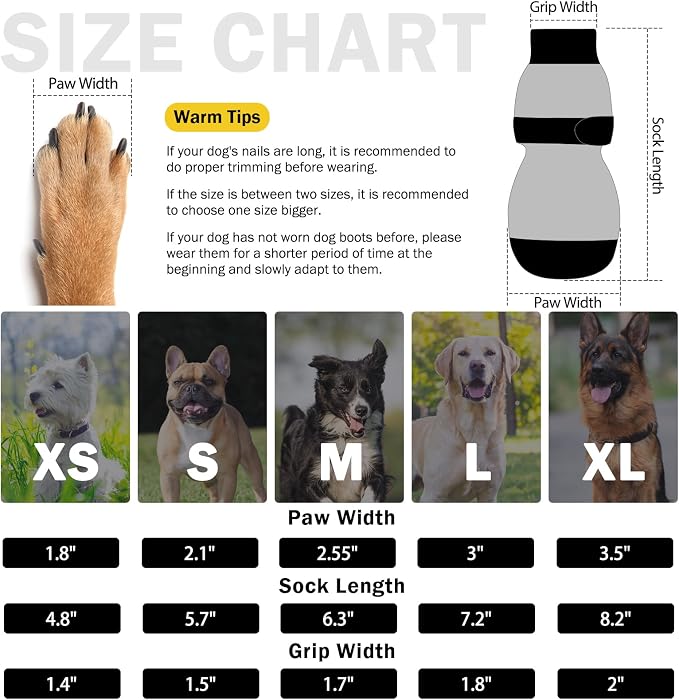 SCENEREAL Anti Slip Dog Socks to Prevent Licking Paws for Hardwood Floors | Double Sides Dog Shoes Boots & Paw Protectors for Hot/Cold Pavement, Dog Grippy Booties for Small Medium Large Senior Dogs