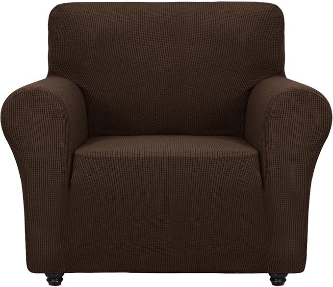 ZNSAYOTX Super Stretch Chair Slipcover Universal Sofa Chair Covers for Living Room Dogs Pet Furniture Protector Spandex Armchair Slipcovers with Anti Slip Foam Sticks (Coffee, Chair)