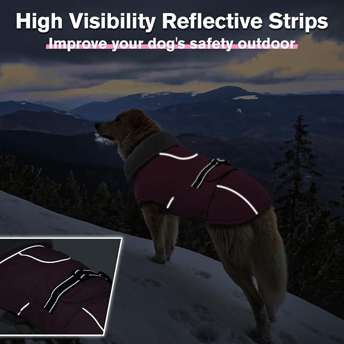 Lelepet Dog Coats for Large Dogs Waterproof Dog Jacket with Adjustable Fit | Reflective Pet Fleece Vest Hook & Loop Windproof Cold Weather Coats with Adjustable Buckle & Leash Hole, Pink, XXL