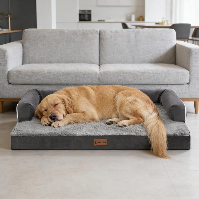 Orthopedic Dog Bed for Extra Large Dogs, Dark Grey, 45x35in | Orthopedic Foam Relieves Joint Pressure, Bolsters Supports Head And Neck, Washable Cover, Non-Slip Bottom