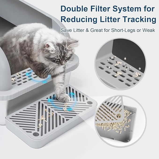 Suzzipaws 2 Pack XL Enclosed Stainless Steel Cat Litter Box for Multi-Cats | High-Side Anti-Leakage Stainless Steel Litter Box, Non-Sticky, Easy-Clean, Less Tracking for Big Cats & Multi-Cat Homes