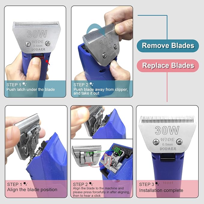 7FW Dog Grooming Wide Blades,Compatible with Andis,Oster A5,Wahl KM10 | Cut Length 1/8”(3.2mm)