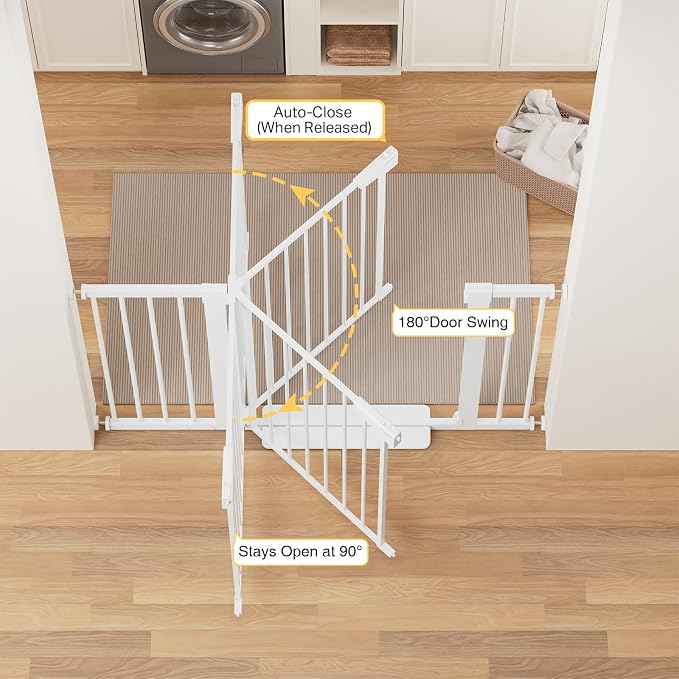 Cumbor Pack of 2 Baby Gate for Stairs, 29.7–48" Pressure Mounted Dog Gate for Doorways, Auto Close Safety Pet Gate Indoor, Easy Walk Thru Wide Child Gate, White, Mom's Choice Award Winner