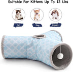 Tempcore Cat Tunnel for Indoor Cats, 3 Way Collapsible Pet Play Tunnel with Teaser Wand, Peek Holes & Hanging Ball, Interactive Tube for Kittens & Rabbits, Geometry Blue
