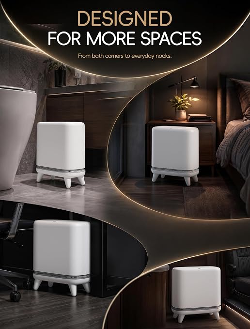 Small Bathroom Trash Can with Lid, Dog Proof Slim Press Top Garbage Can, White Plastic Narrow Waste Basket, for Bathroom Bedroom Office Raised Legs 4.8 Gal with 1 Roll 15 Trash Bags