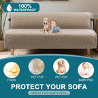 Turquoize 100% Waterproof Futon Cover Futon Slipcover Washable Armless Sofa Bed Slipcover Protector Seat Width Up to 70" with Adjustable Elastic Strap Anti-Slip for Dogs, Khaki