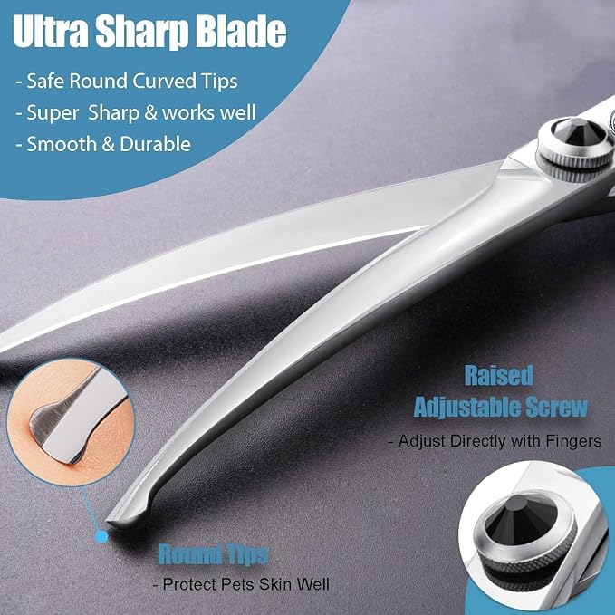 Round Dog Grooming Scissors - Downward Curved Dog Shears for Trimming Face and Paws, Safety Round Tip Shears for Pet Cats, Professional Pet Grooming Scissors Black 6.5"