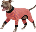 LovinPet Dog PJS Apparel for Medium Dogs, Pitbull Pure Cotton Pink Red and Purple Stripe Dog Shirt, 4-Legged Design, Full Body Coverage, Pajamas for Pitbulls, Onesies for Dogs, 2XL