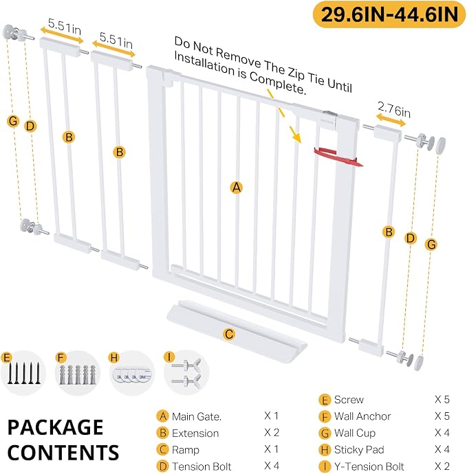 InnoTruth 29.6-44.6 in Wide Baby Gate for Stairs and Doorways, White | Indoor Metal Dog Gate for Pets, Auto Close 2 Way Swing Walk Through Door, Double Lock & Y-Bolts, Pressure or Hardware Mount